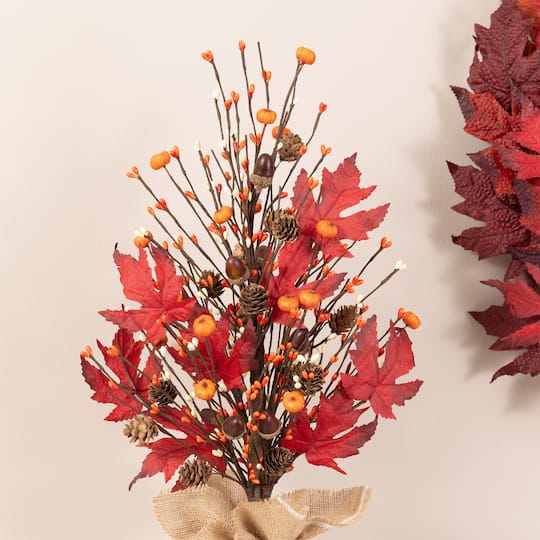 Glitzhome® 21" Fall Burgundy Leaves Table Tree